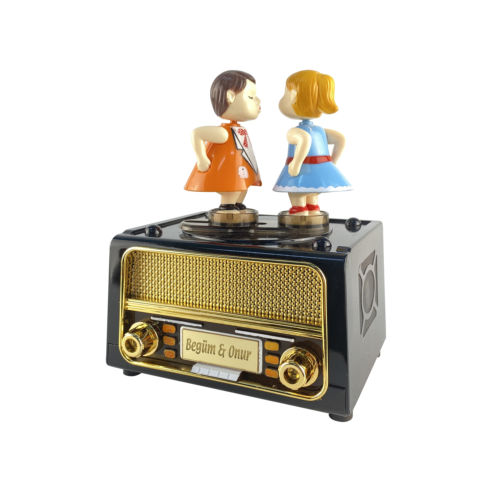 Kişiye Özel Nostaljik Radyo Görünümlü Sevimli Çift Müzik Kutusu