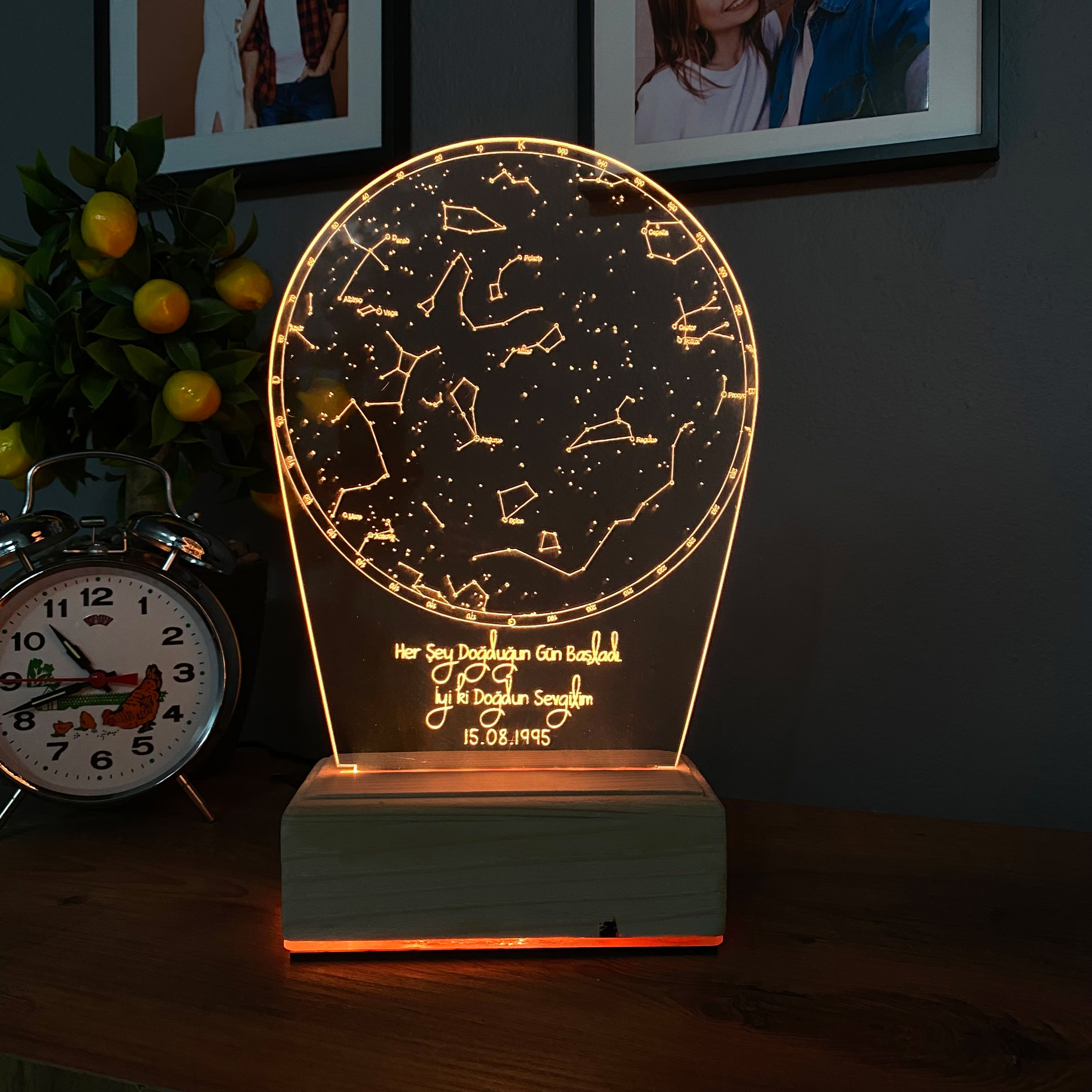 Kişiye Özel Sevgiliye Hediye Gökyüzü Yıldız Haritası 16 Renk 3D Led Lamba