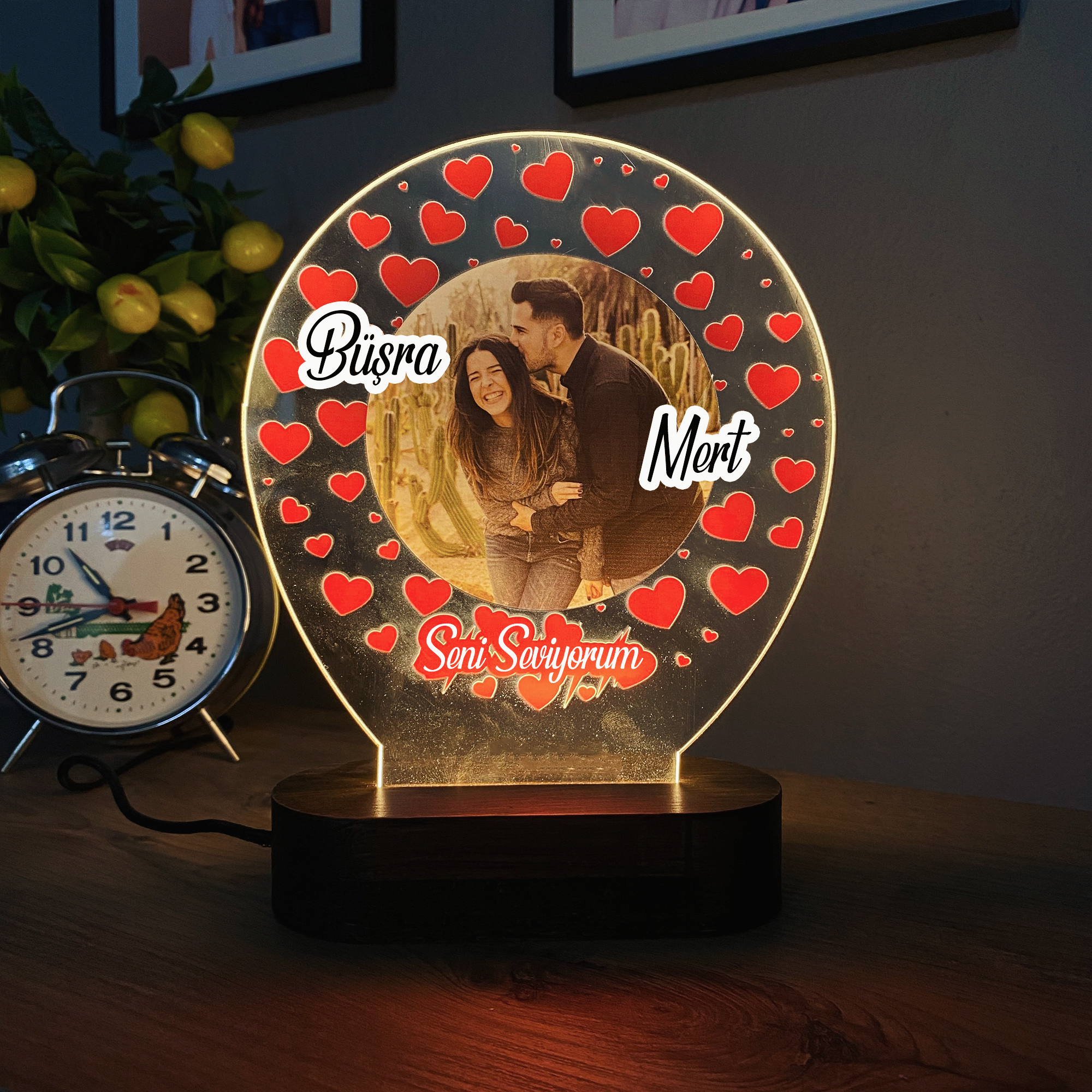Sevgiliye Özel Renkli Baskı Resimli Yıldönümü Hediyesi Gece Lambası, 3D Led Lamba