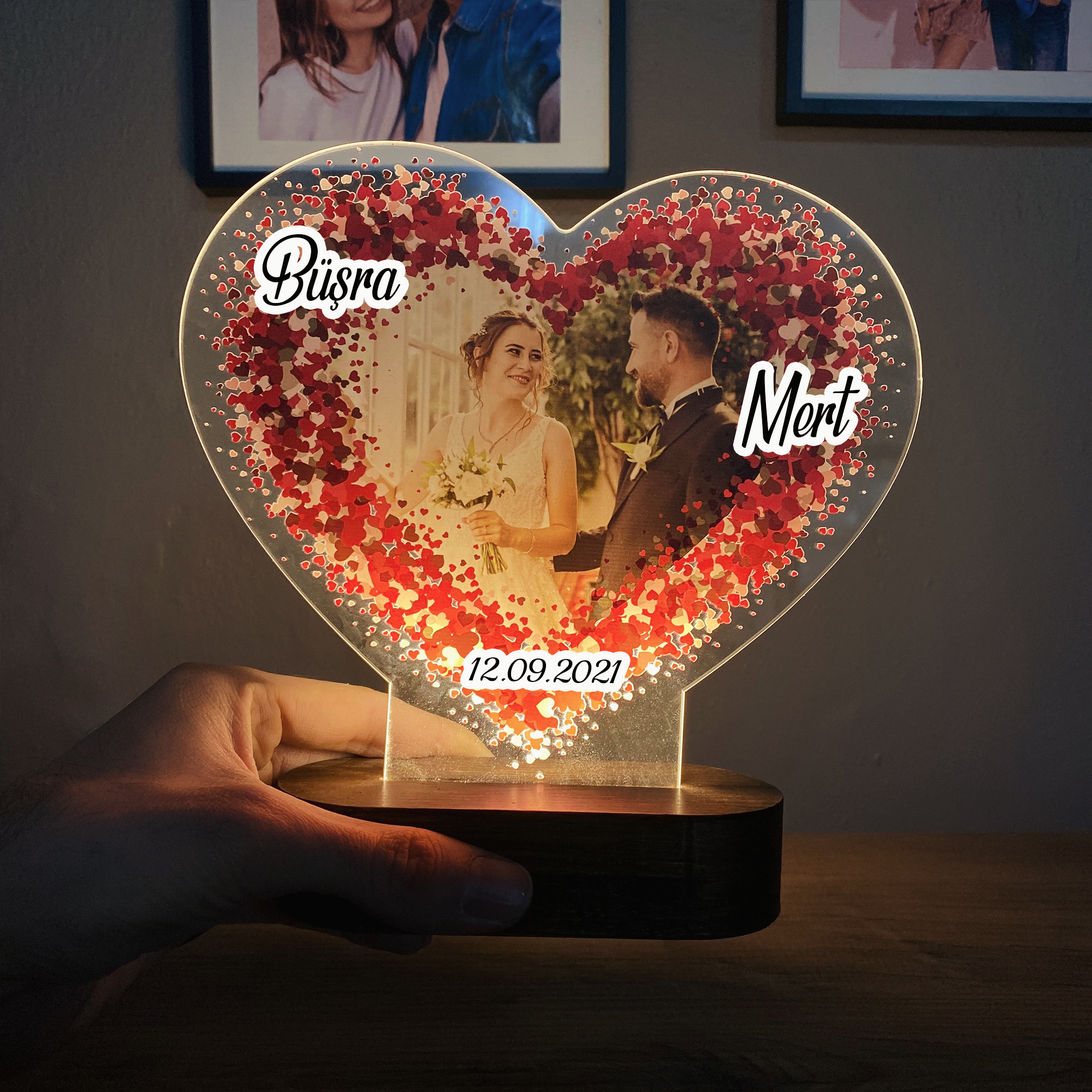 Kişiye Özel Renkli Baskı Resimli Gece Lambası, Sevgililer Günü Hediye 3D Led Lamba