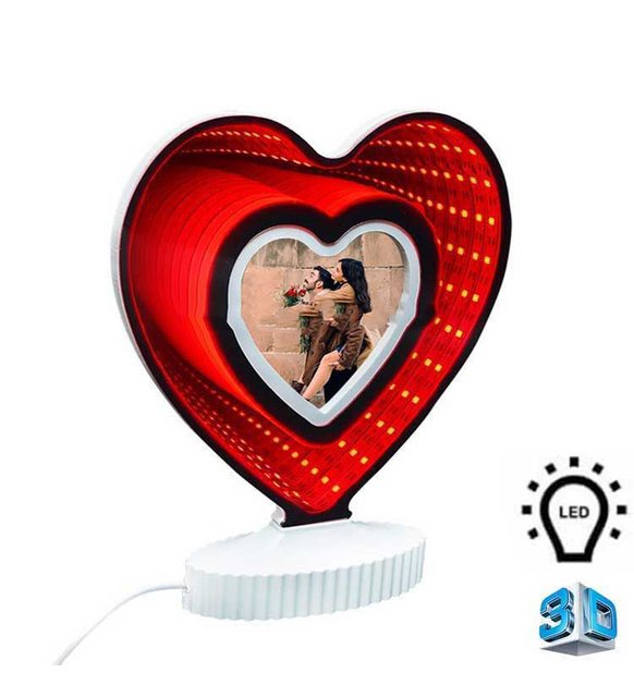 3D Ledli Kırmızı Işıklı Kalp Sihirli Ayna Fotoğraf Çerçevesi