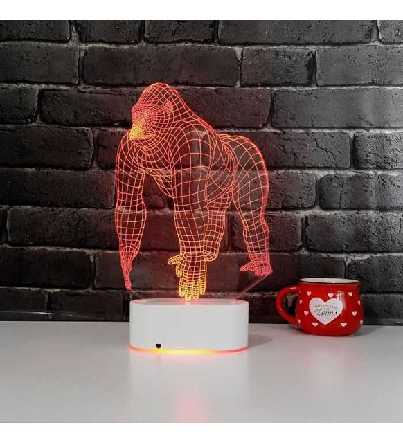 Kişiye Özel Lazer Kesim 3D Tasarım Led Goril Aydınlatma