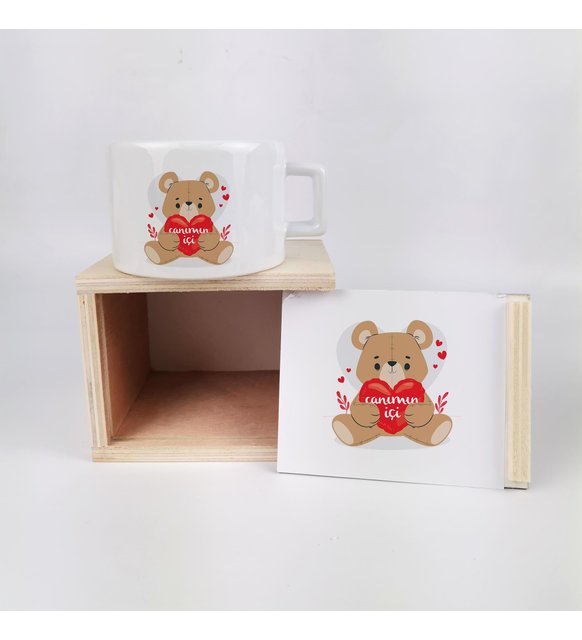 Sevgiliye Hediye Ahşap Kutuda Canımın İçi Tasarımlı Fincan Seti